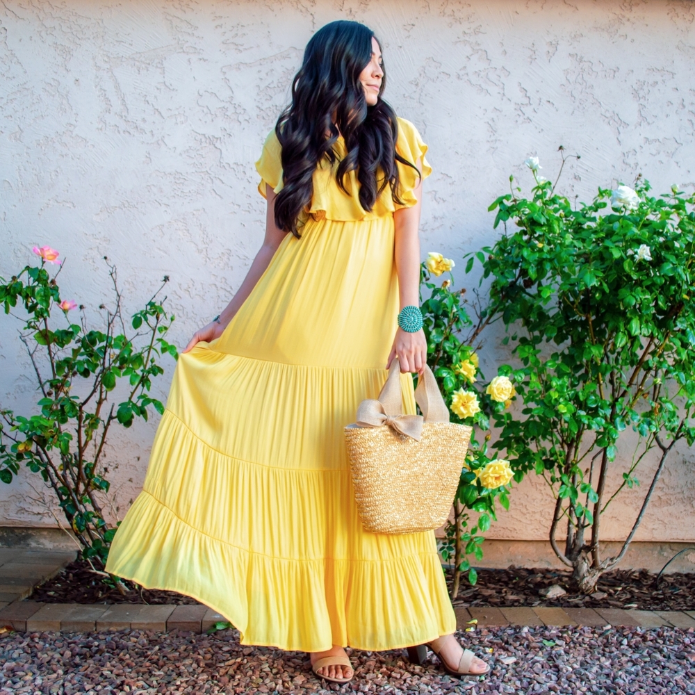 Yellow Ruffle Maxi Tiered Dress